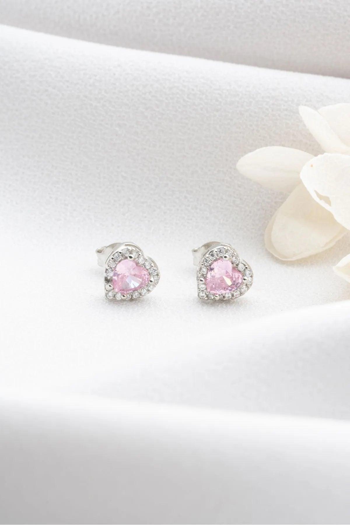 Pink Heart – 925 Sterling Zilver Oorbellen