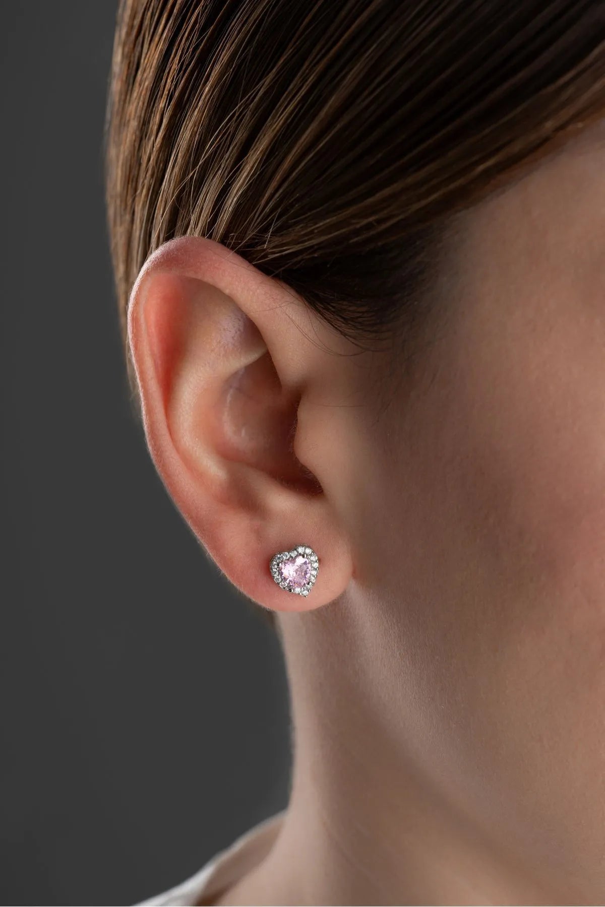 Pink Heart – 925 Sterling Zilver Oorbellen