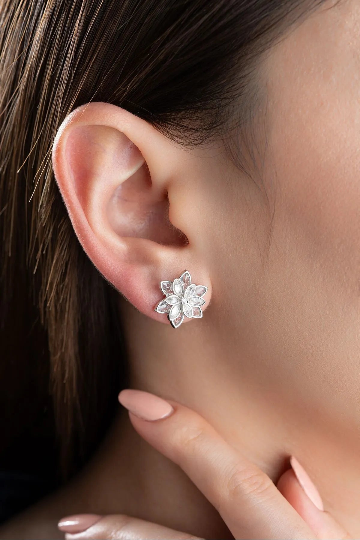 Lotus Ohrstecker – 925 Silber & Zirkonia