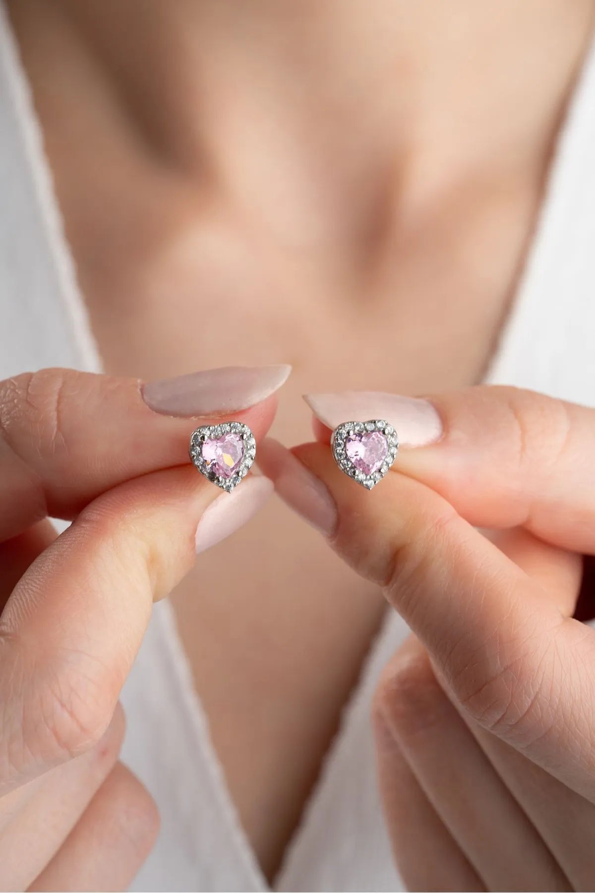 Pink Heart – 925 Sterling Zilver Oorbellen