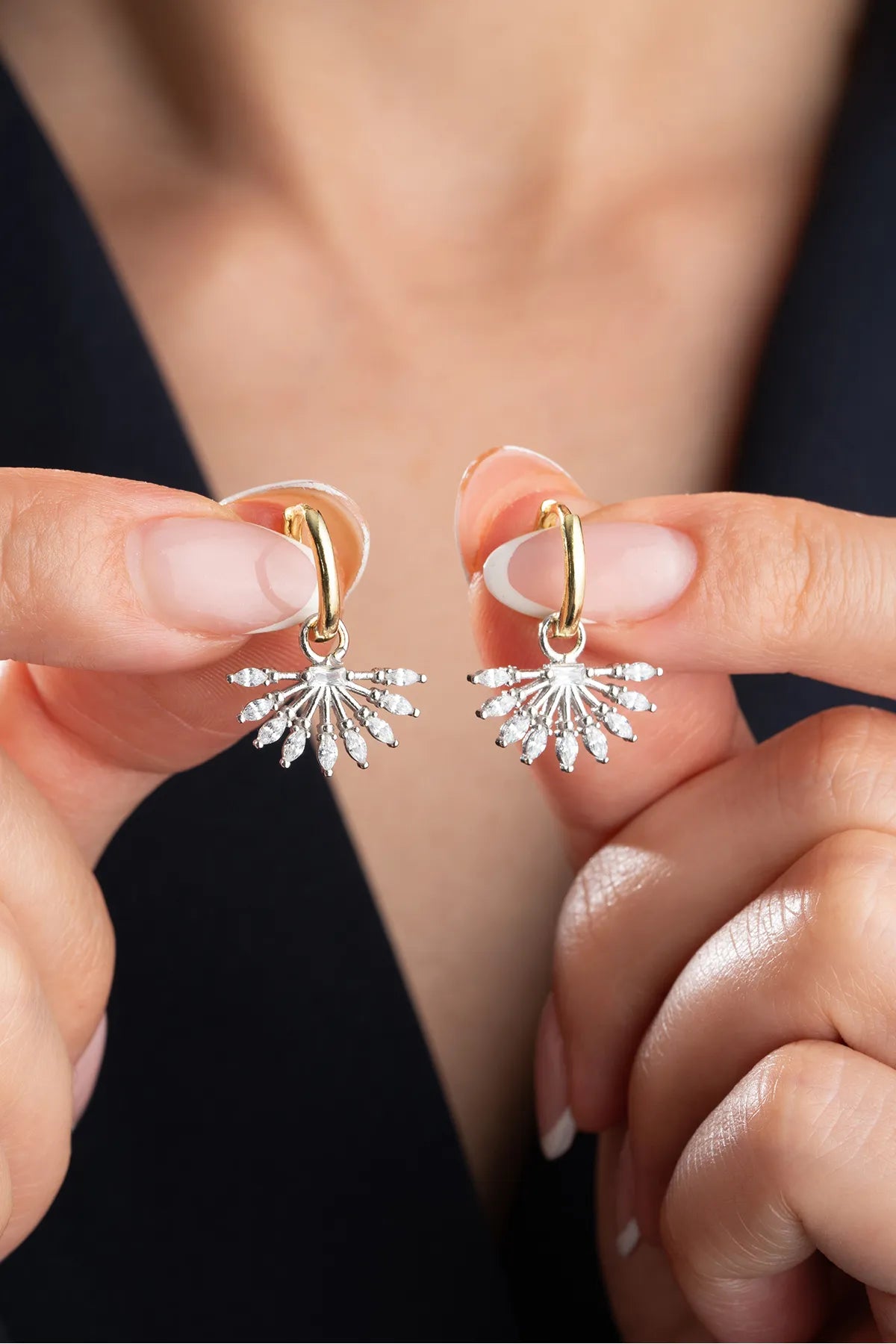 Sunburst Ohrringe – 925 Silber & Vergoldet mit Zirkonia