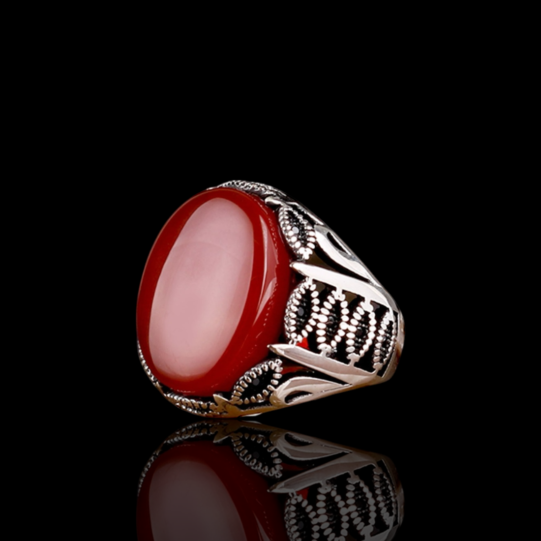 Silver Men's Ring With Agate Stone
