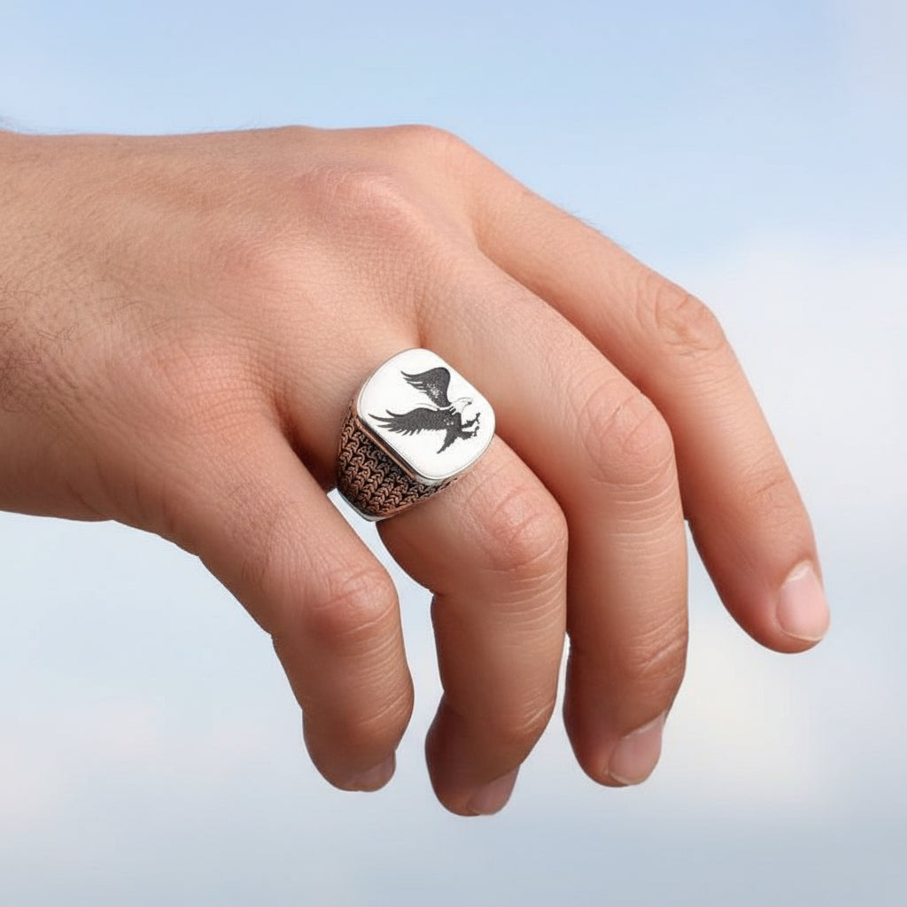925 Sterling Zilveren Herenring met Arend Motief