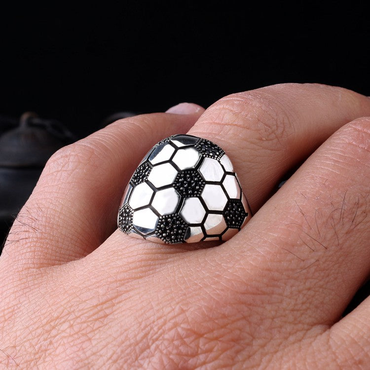 925 Sterling Zilveren Voetbal Herenring