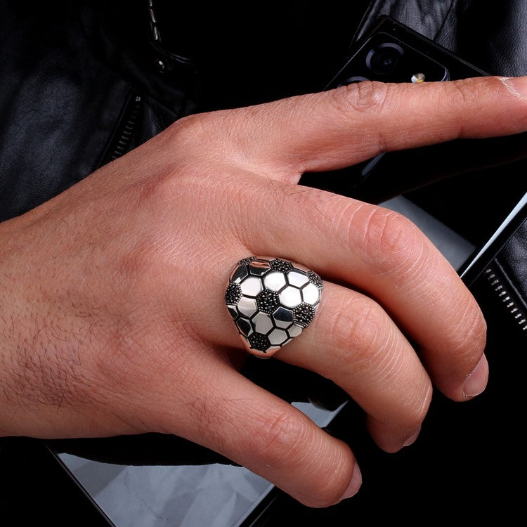 925 Sterling Zilveren Voetbal Herenring
