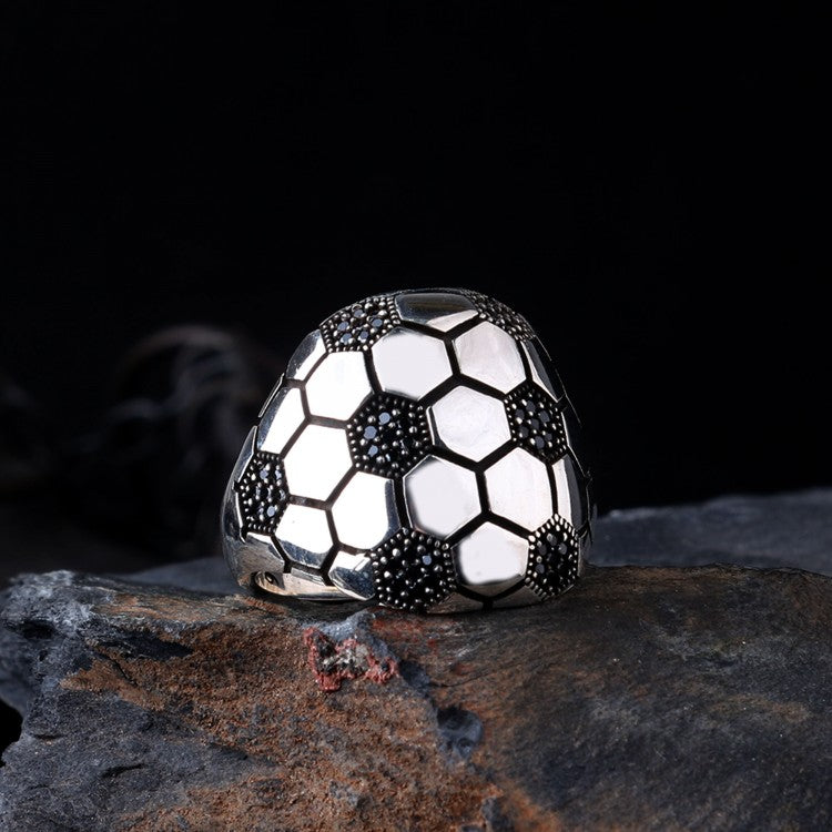 925 Sterling Zilveren Voetbal Herenring
