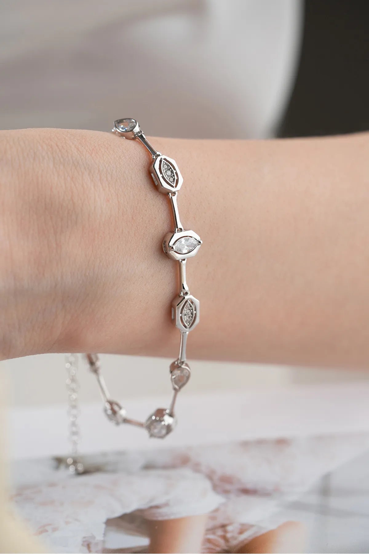 925 Sterling Zilveren Armband met Zirkonia Stenen