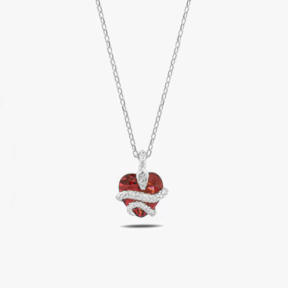 Zilver Rode Zirkonia Hartvormige Shahmaran Ketting