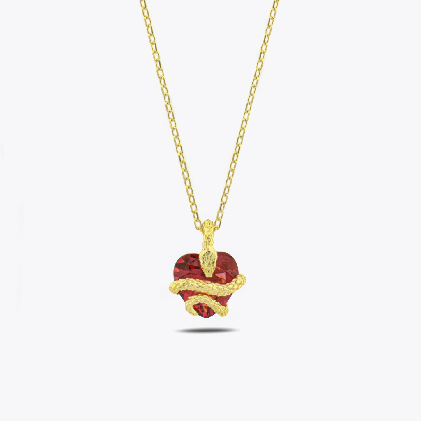 Zilver Rode Zirkonia Hartvormige Shahmaran Ketting