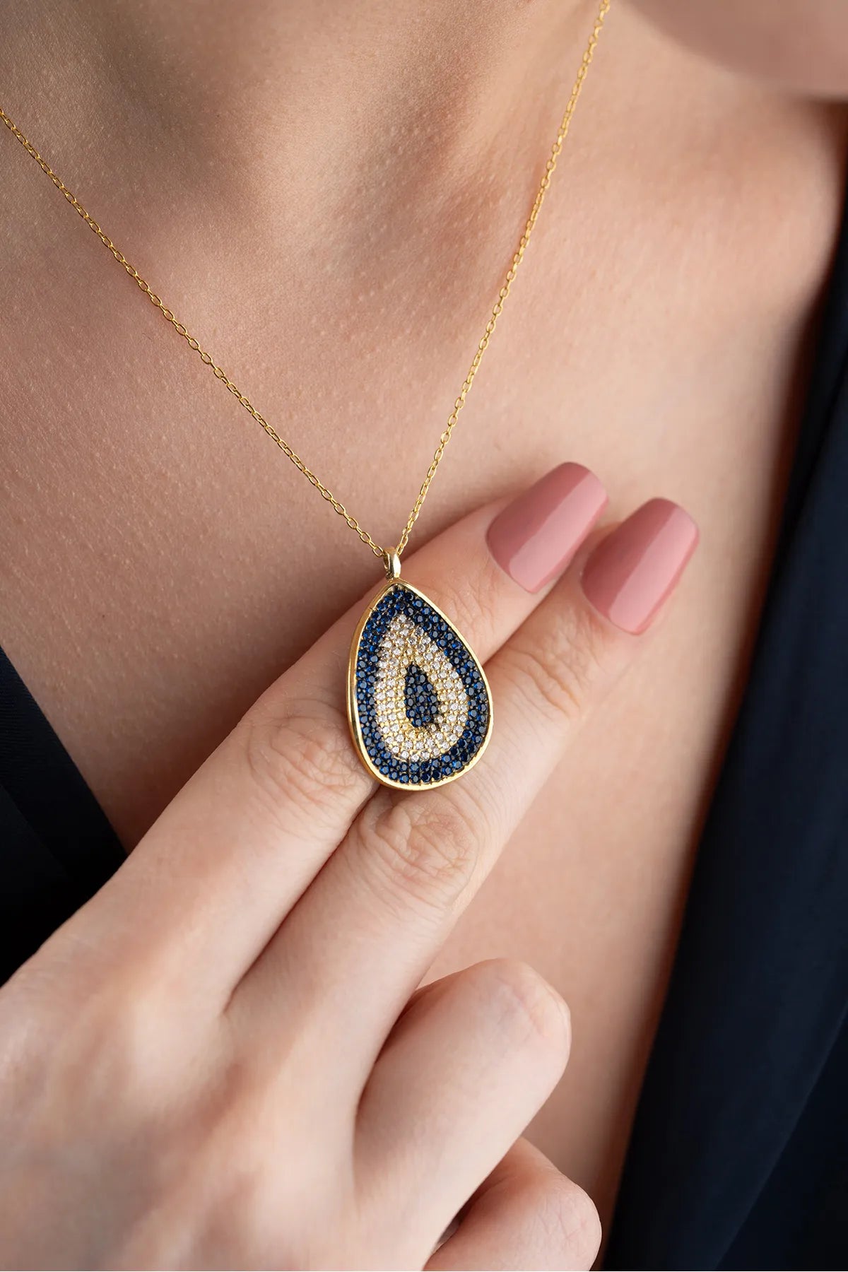 Blue Aura Boze Oog Druppel Ketting – 925 Zilver