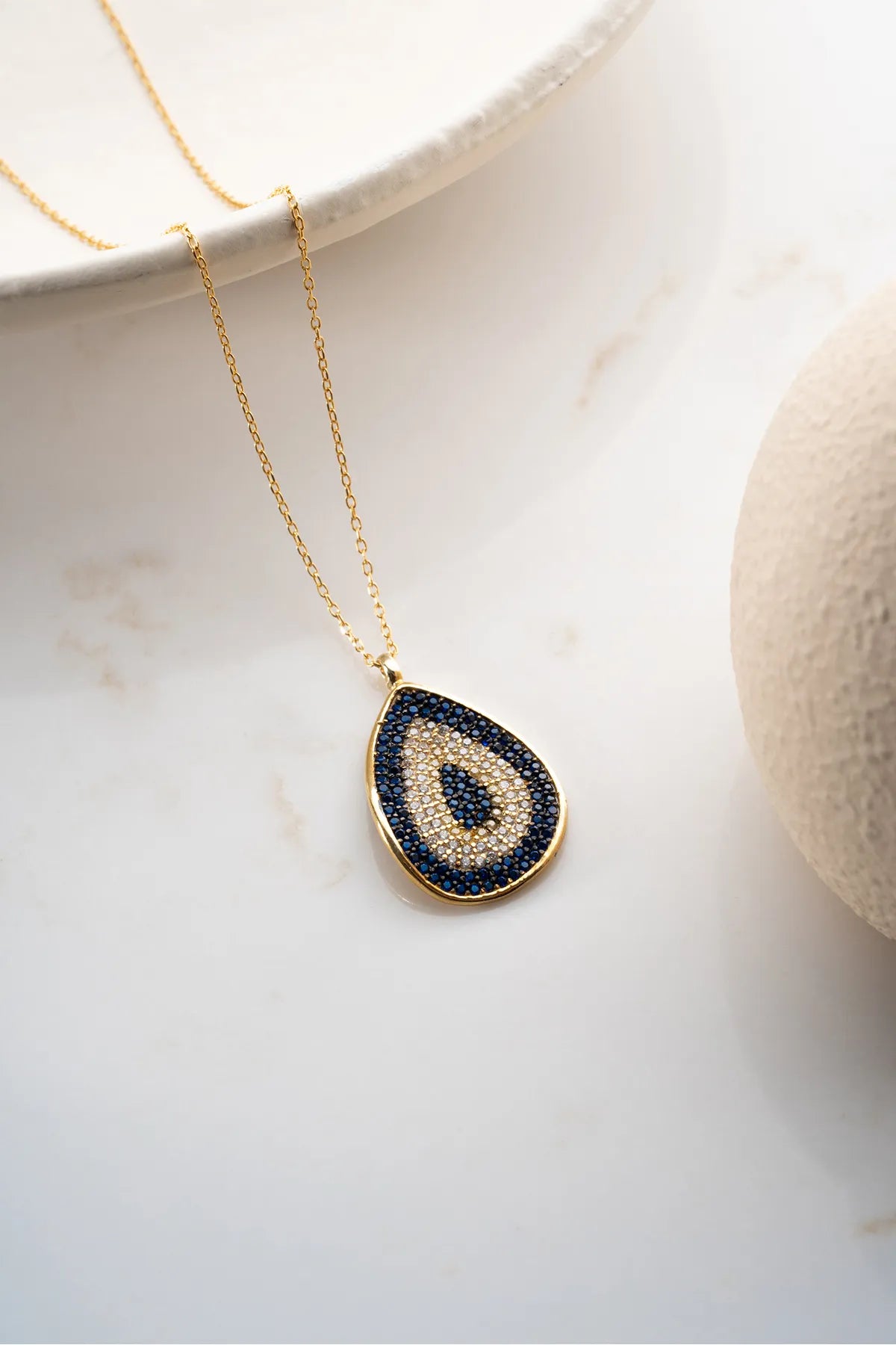Blue Aura Boze Oog Druppel Ketting – 925 Zilver