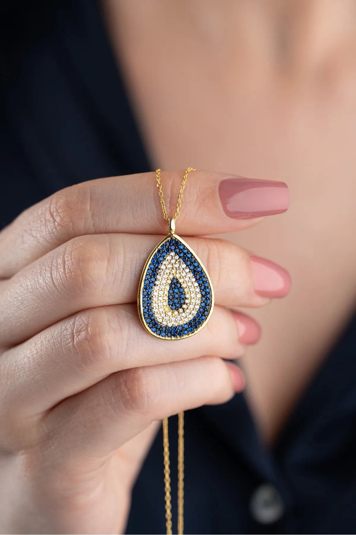 Blue Aura Boze Oog Druppel Ketting – 925 Zilver