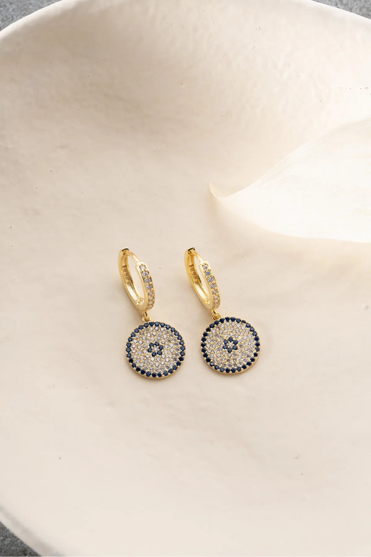 Blue Aura Boze Oog Ronde Oorbellen – 925 Zilver