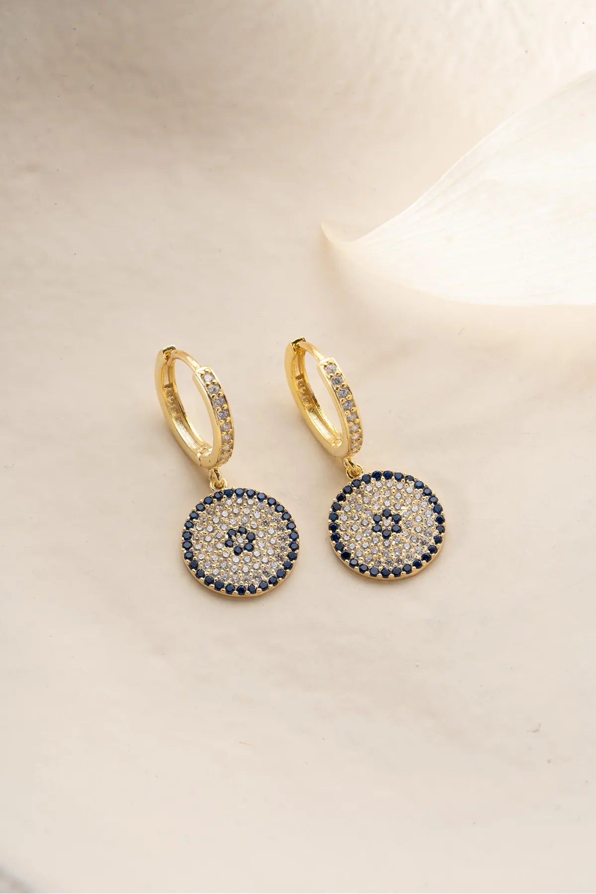 Blue Aura Boze Oog Ronde Oorbellen – 925 Zilver