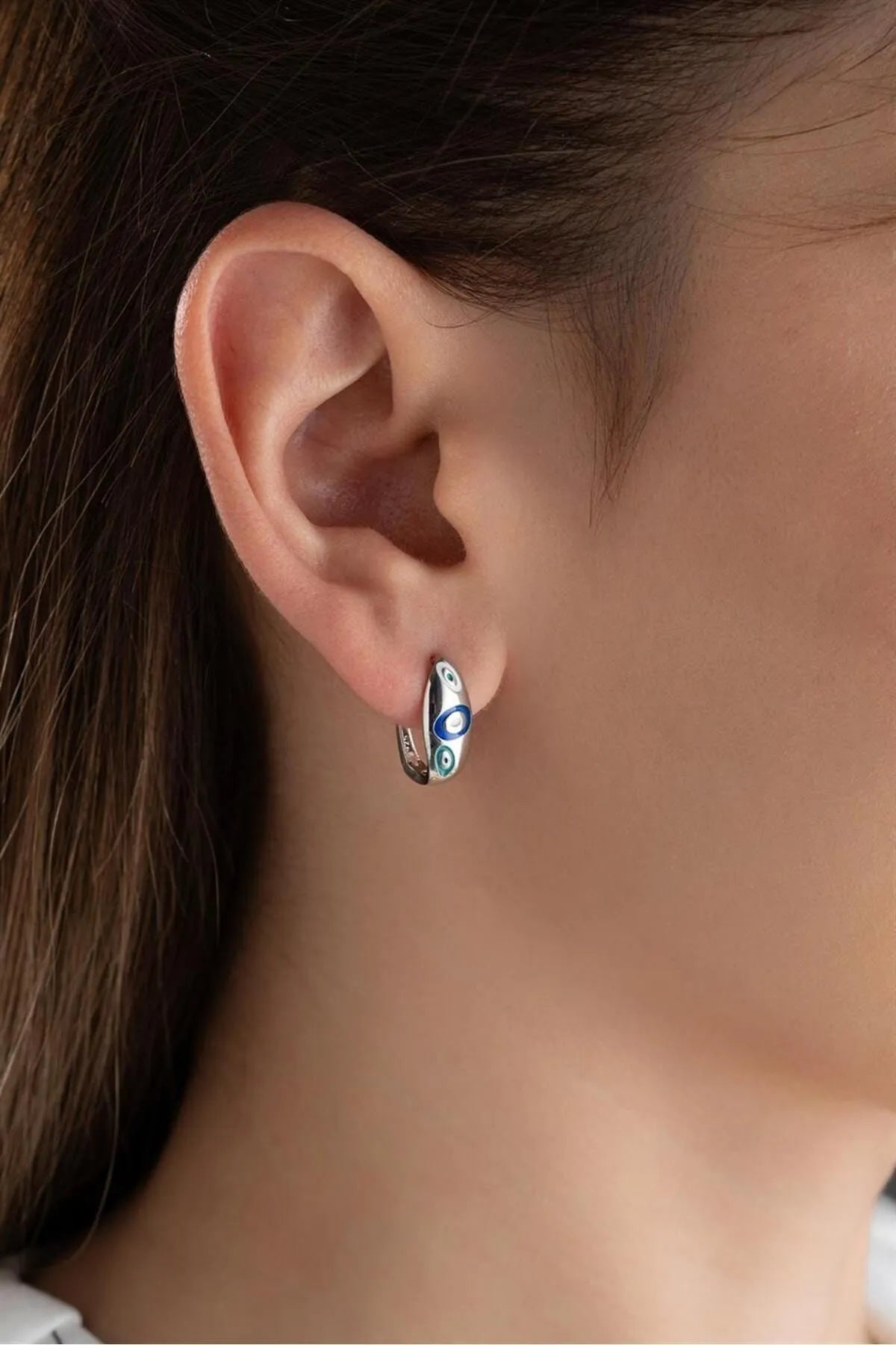 Boze Oog Creolen – 925 Zilver – Blue Aura