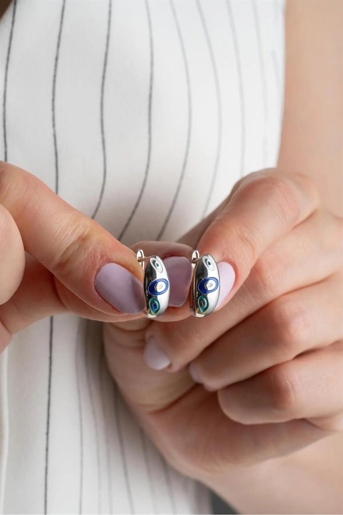 Boze Oog Creolen – 925 Zilver – Blue Aura