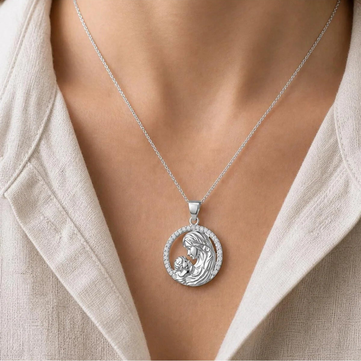 Moeder en Kind Ketting met Zirkonia | 925 Zilver
