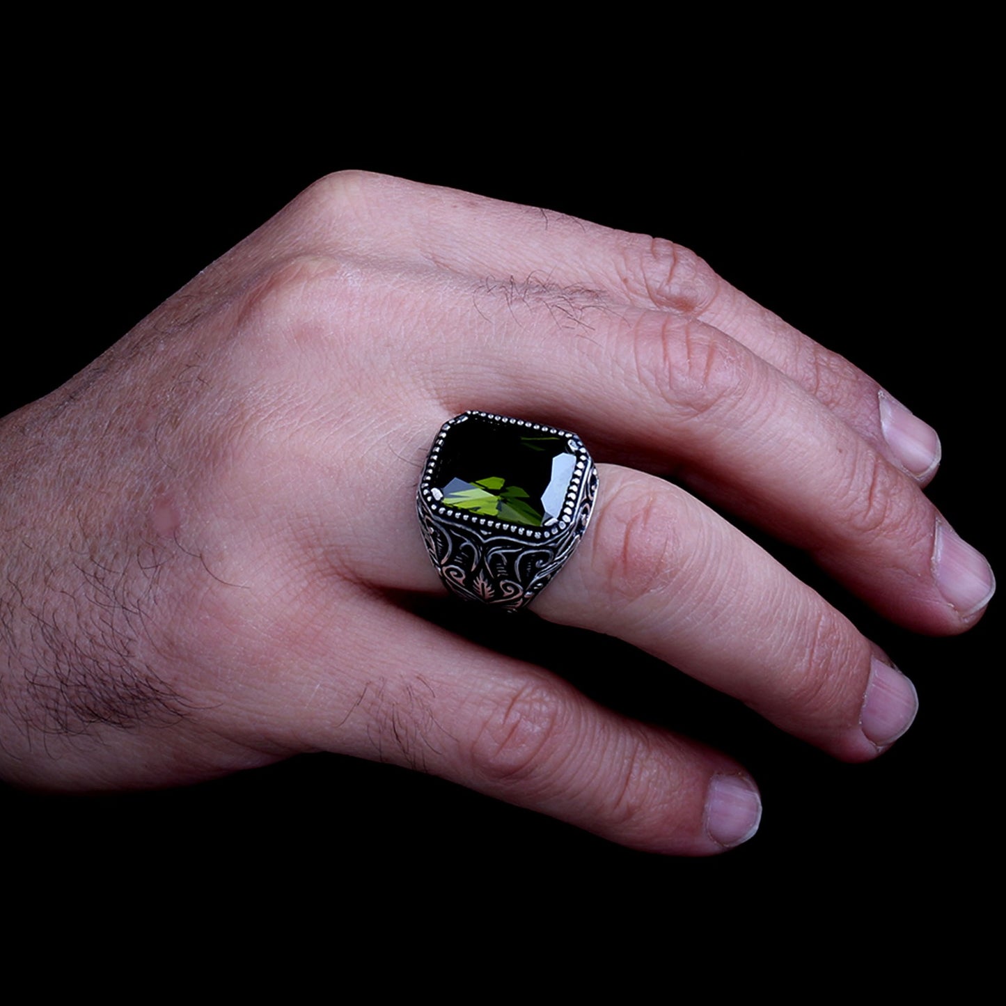 925 Sterling Zilveren Herenring met Khaki Zirkoon Steen