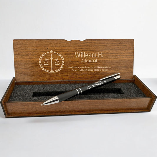 Personalisierte Luxe Pen voor Advocaten met Gegraveerde Houten Doos
