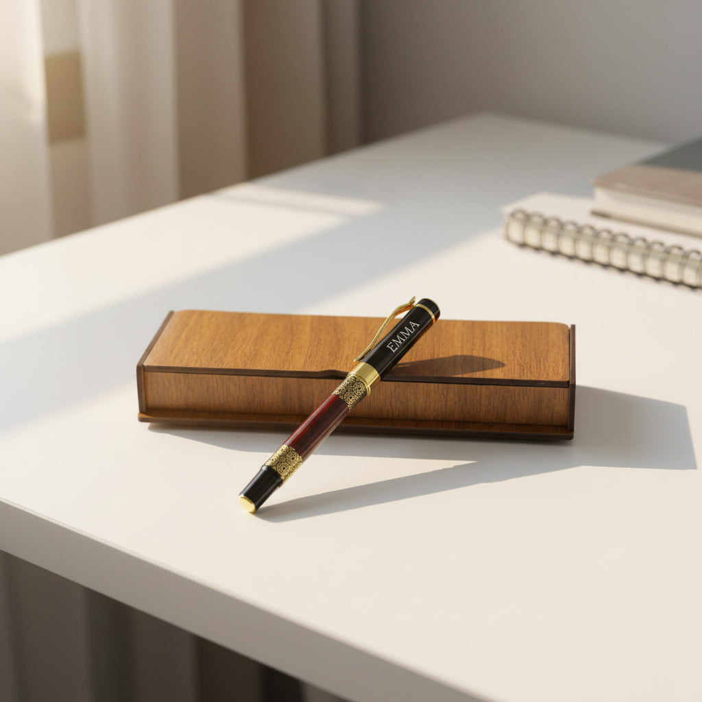 Persönlich gravierter Roller Stift in Holzkasten - Anwälte Geschenk