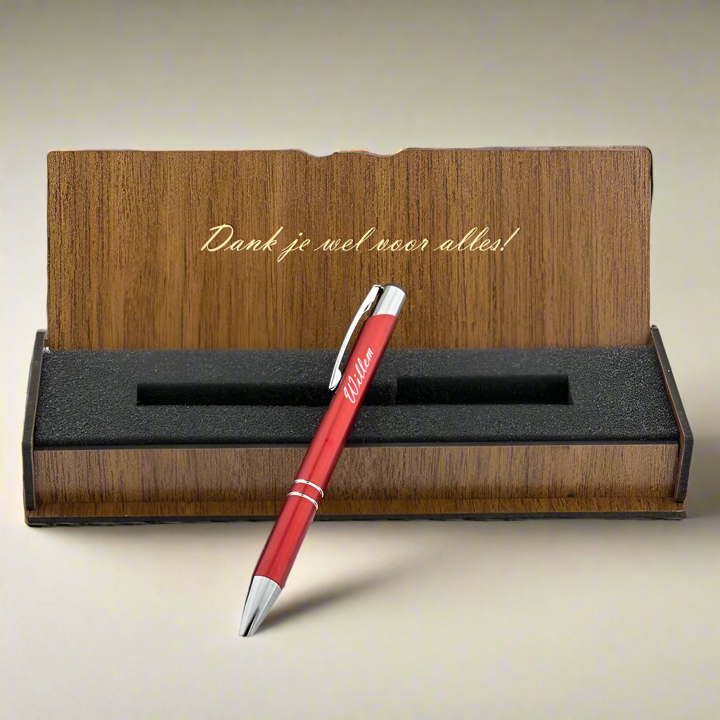 Personalized ballpoint pen - Writing set with engraved wooden box BLP2002RD