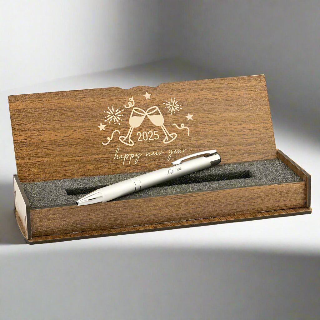 Kerstcadeau - Gepersonaliseerde Balpen - Schrijfset Met Gegraveerde Houten Doos