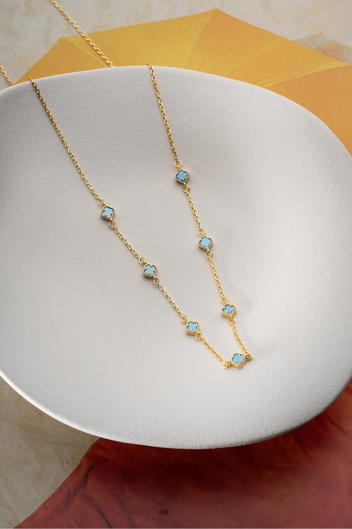 LuckyBlue 925 – Vergulde Ketting met Turquoise Klavertjesvier