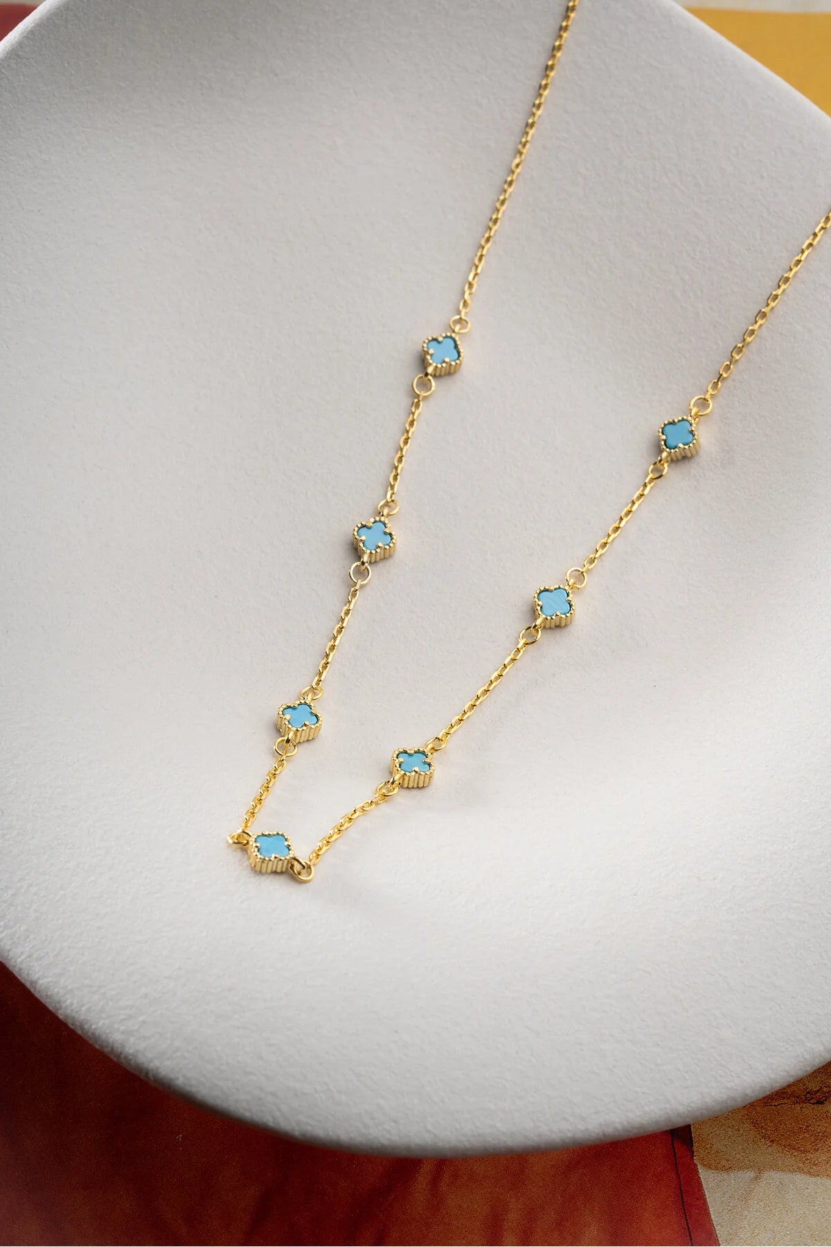 LuckyBlue 925 – Vergulde Ketting met Turquoise Klavertjesvier