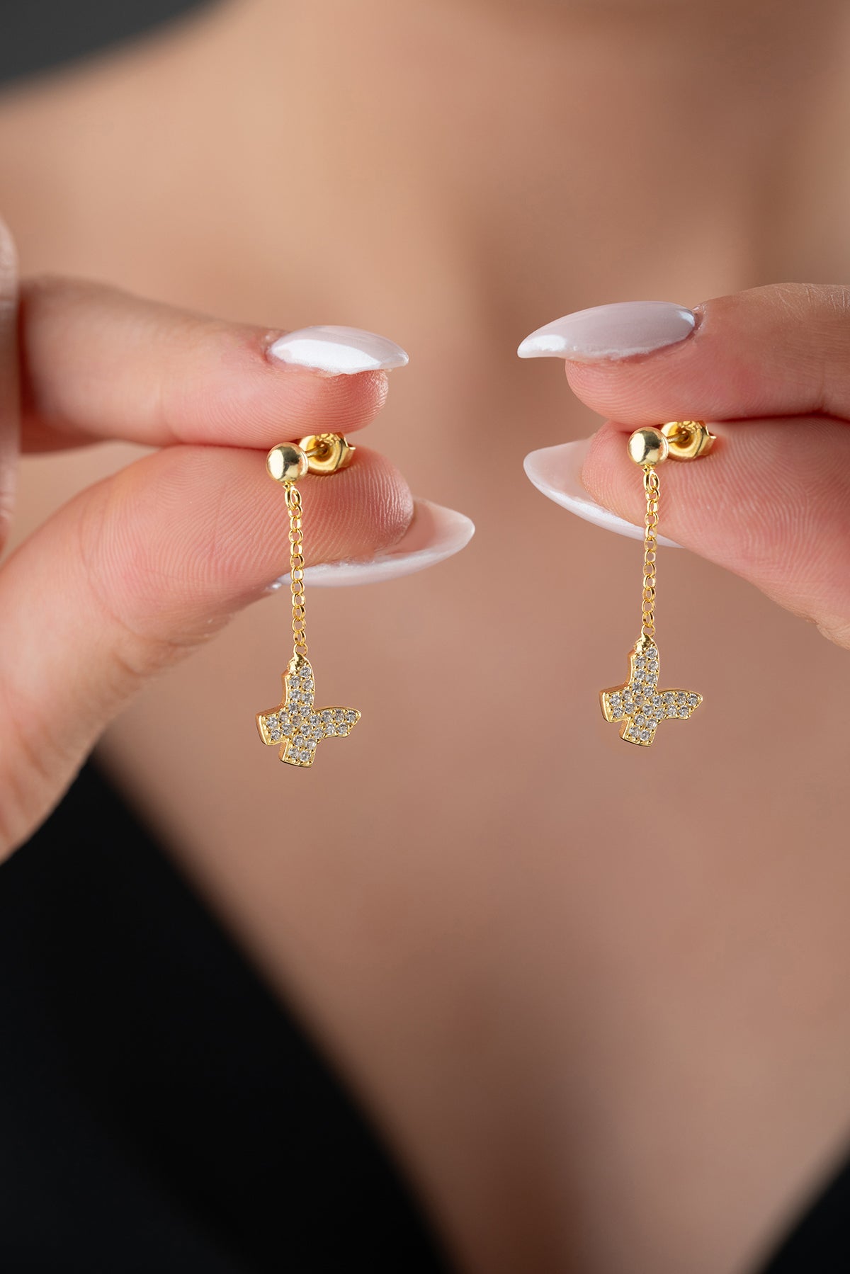 Butterfly Shine earrings with chain