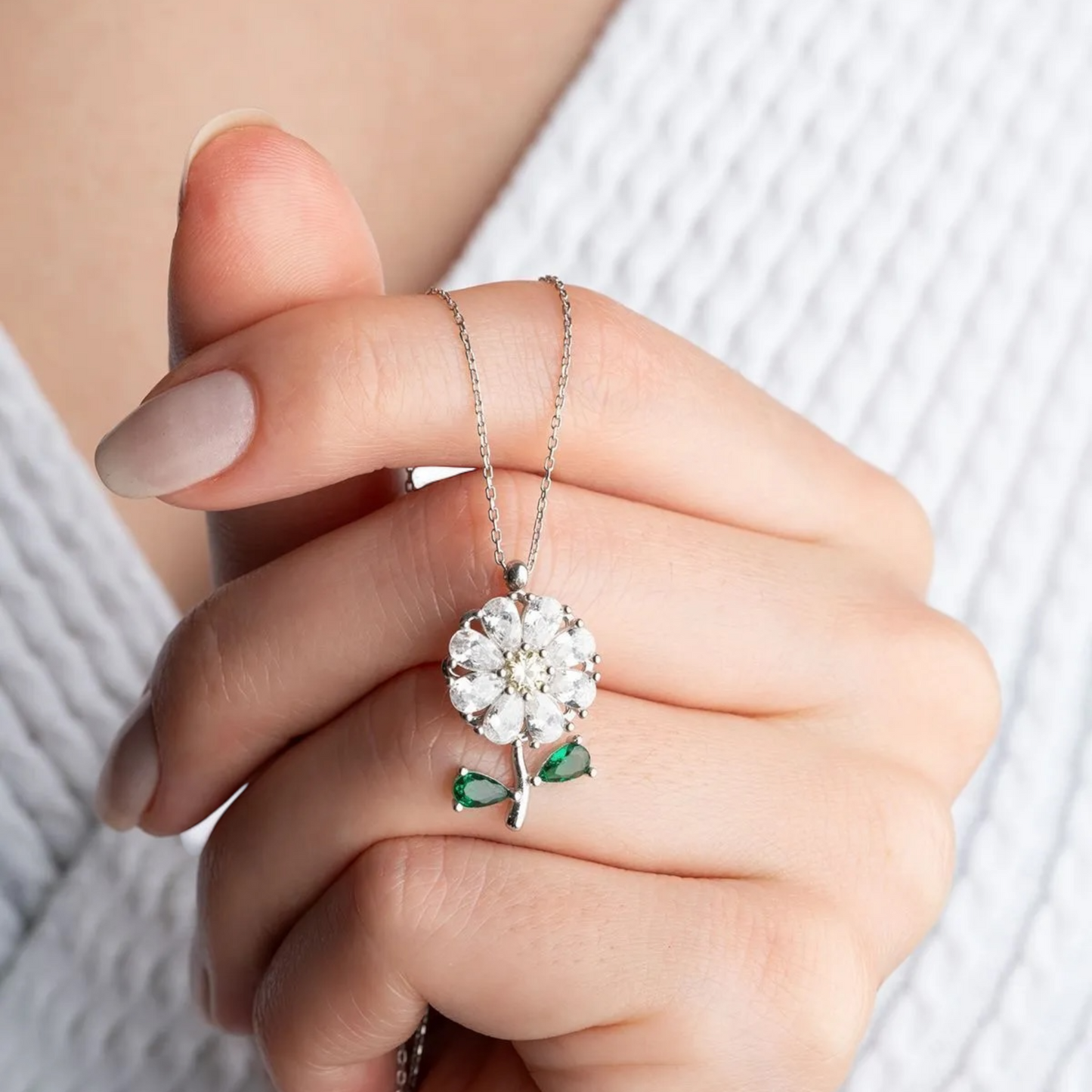 Draaiende Madeliefjes Ketting – 925 Sterling Zilver