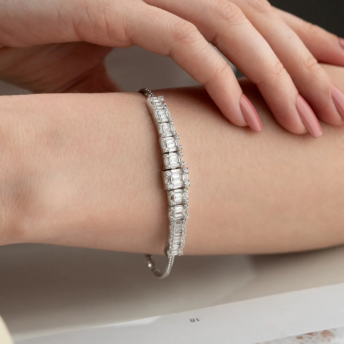 925 Zilveren Armband met Baguette Stenen