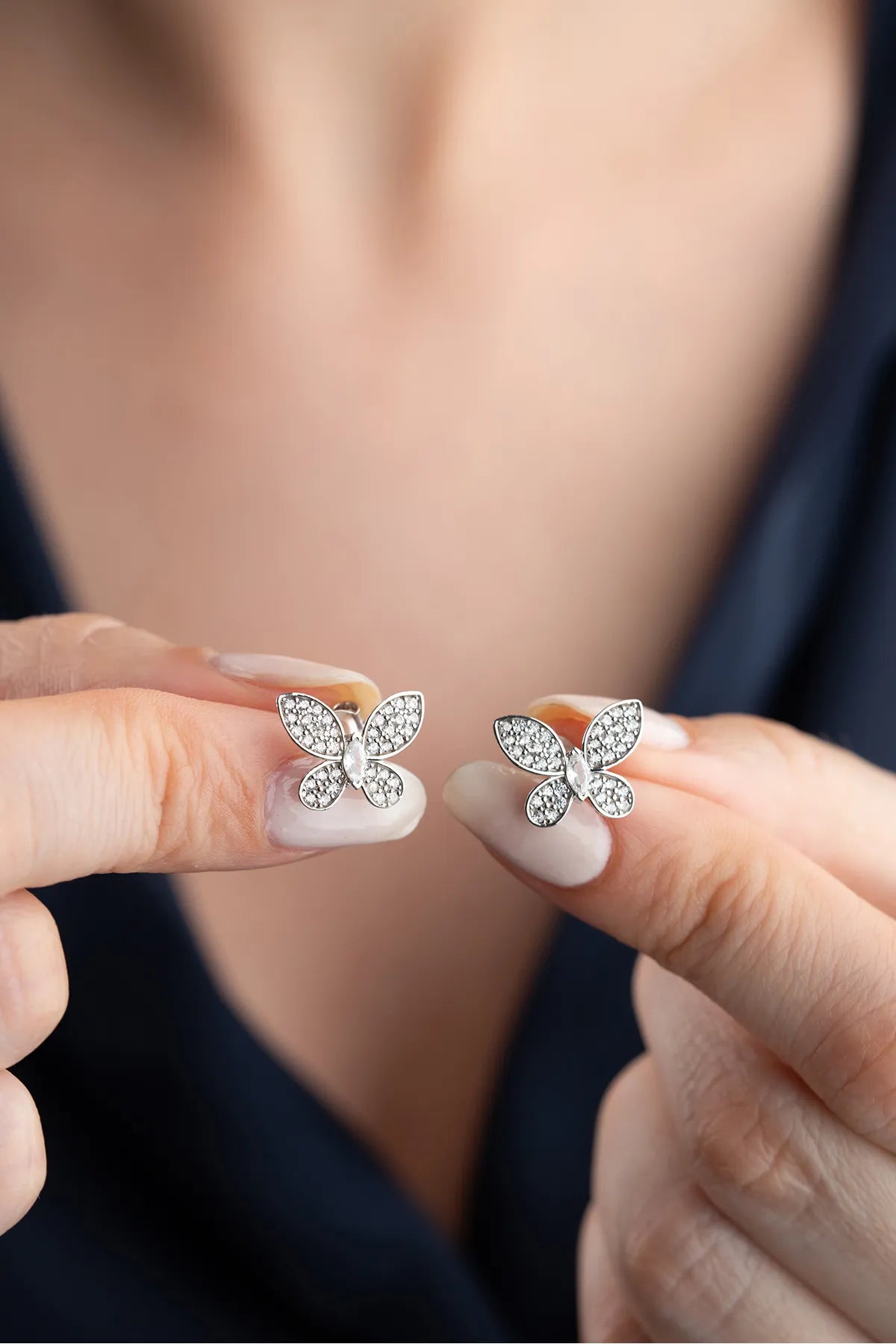 925 Sterling silver butterfly earrings - White Zirconia