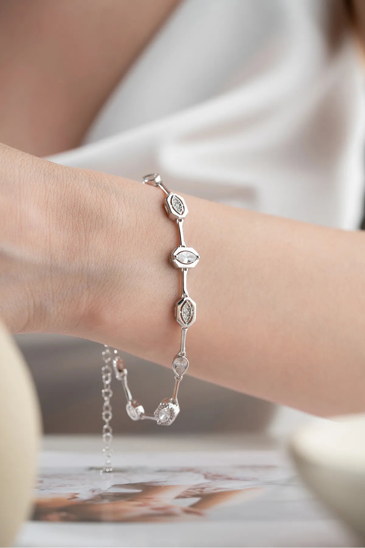 925 Sterling Zilveren Armband met Zirkonia Stenen