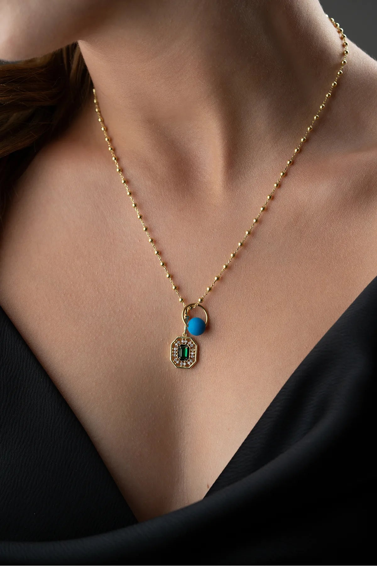 925 Sterling Zilveren Ketting met Groene Baguette Geluksbedel