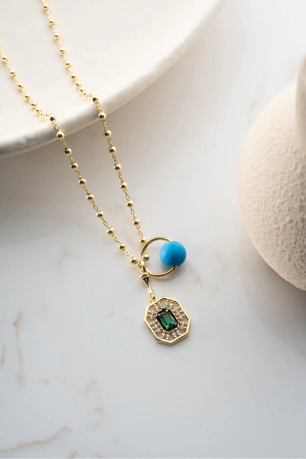 925 Sterling Zilveren Ketting met Groene Baguette Geluksbedel