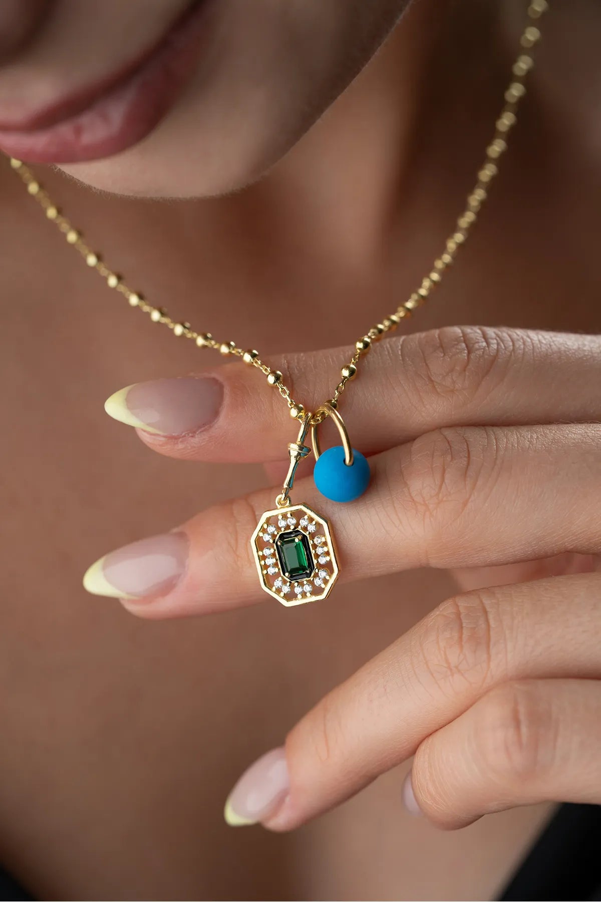 925 Sterling Zilveren Ketting met Groene Baguette Geluksbedel