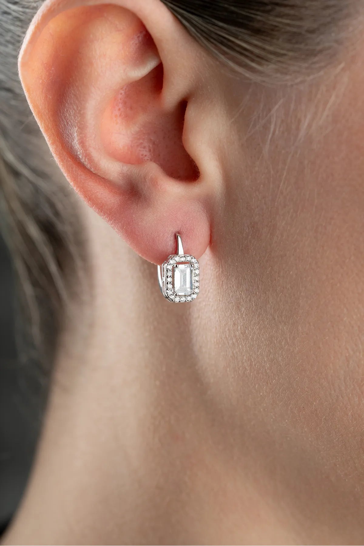 925 Sterling Zilveren Oorbellen met Baguette Steen