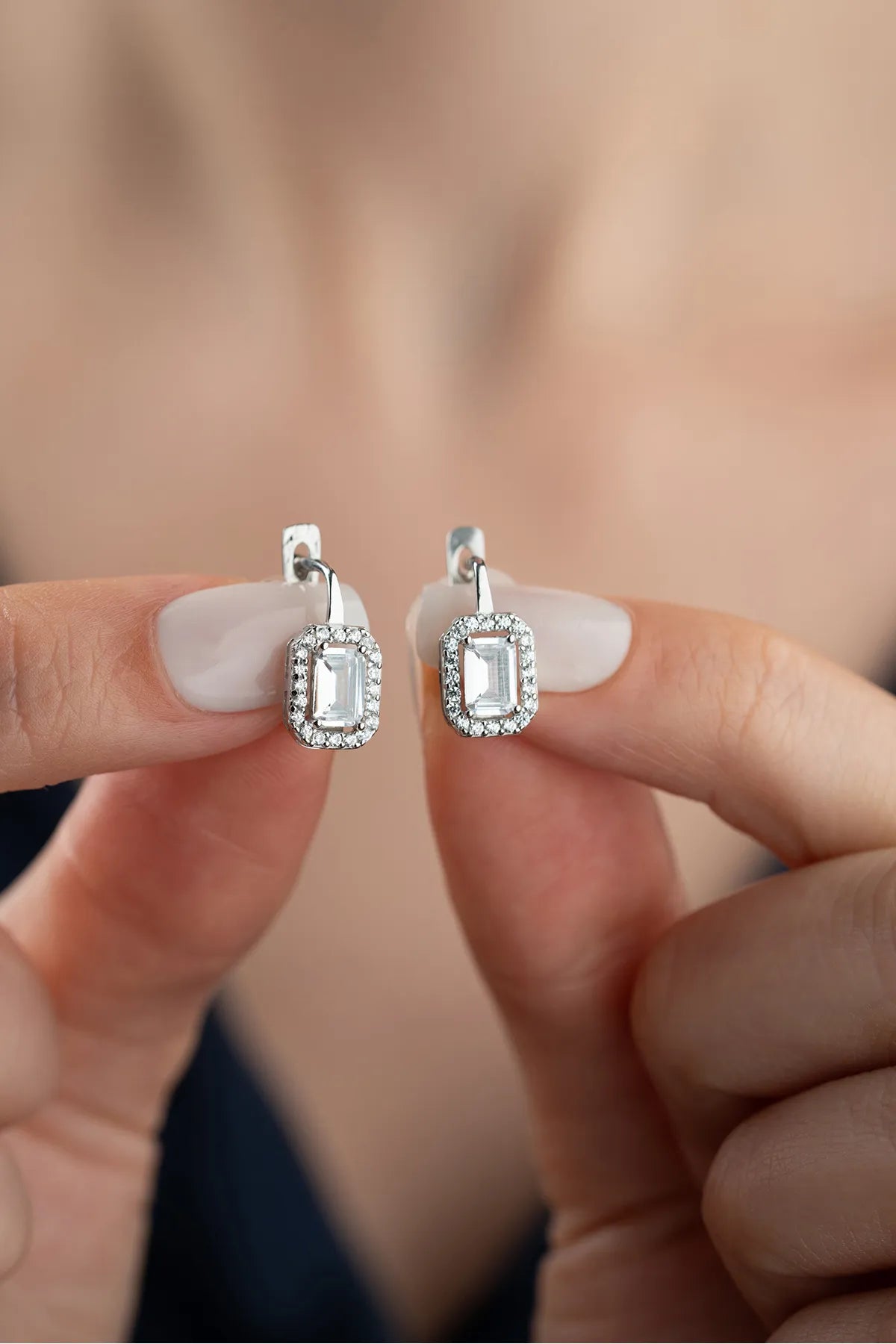 925 Sterling Zilveren Oorbellen met Baguette Steen