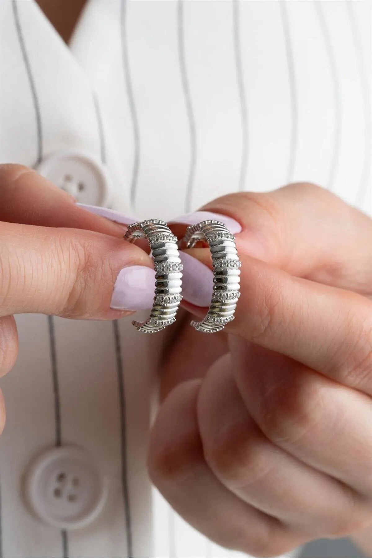 925 Sterling Silver Creoles with balls and stones