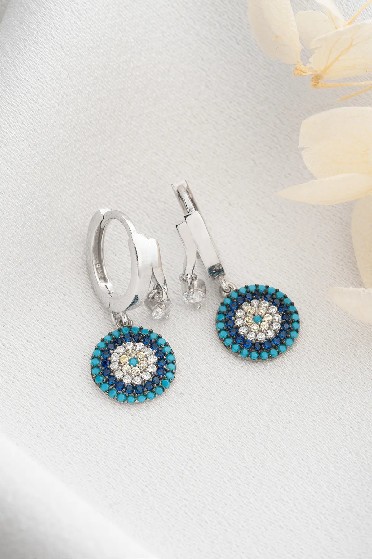 925 Sterling silver earrings with double Nazar charm