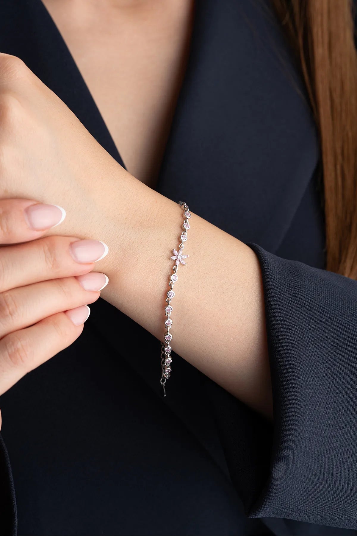 925 Sterling Zilveren Armband met Roze Lotus & Waterlijn Design