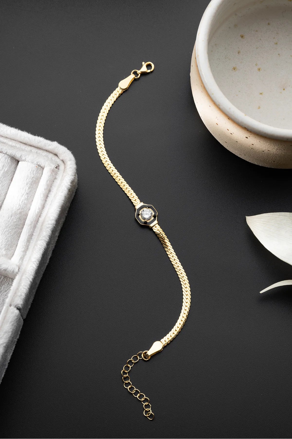 925 Sterling Zilveren Armband met Goudlaag & Zwarte Emaille