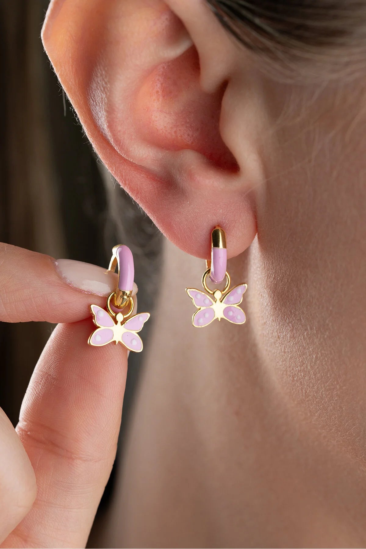 Kinderoorbellen met Vlinder – 925 Sterling Zilver & Emaille