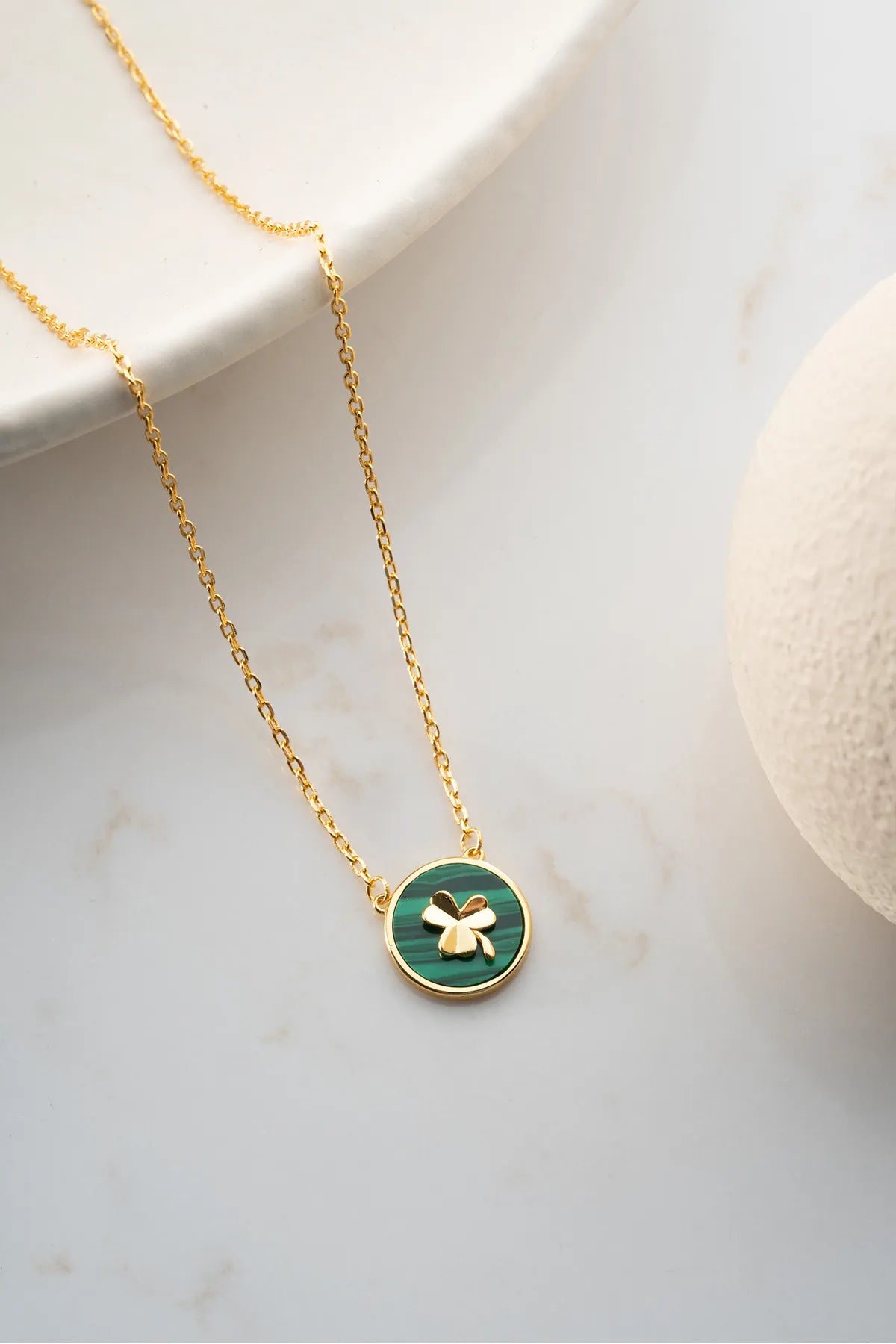 925 Sterling Zilveren Ketting met Malachiet & Klavertjevier