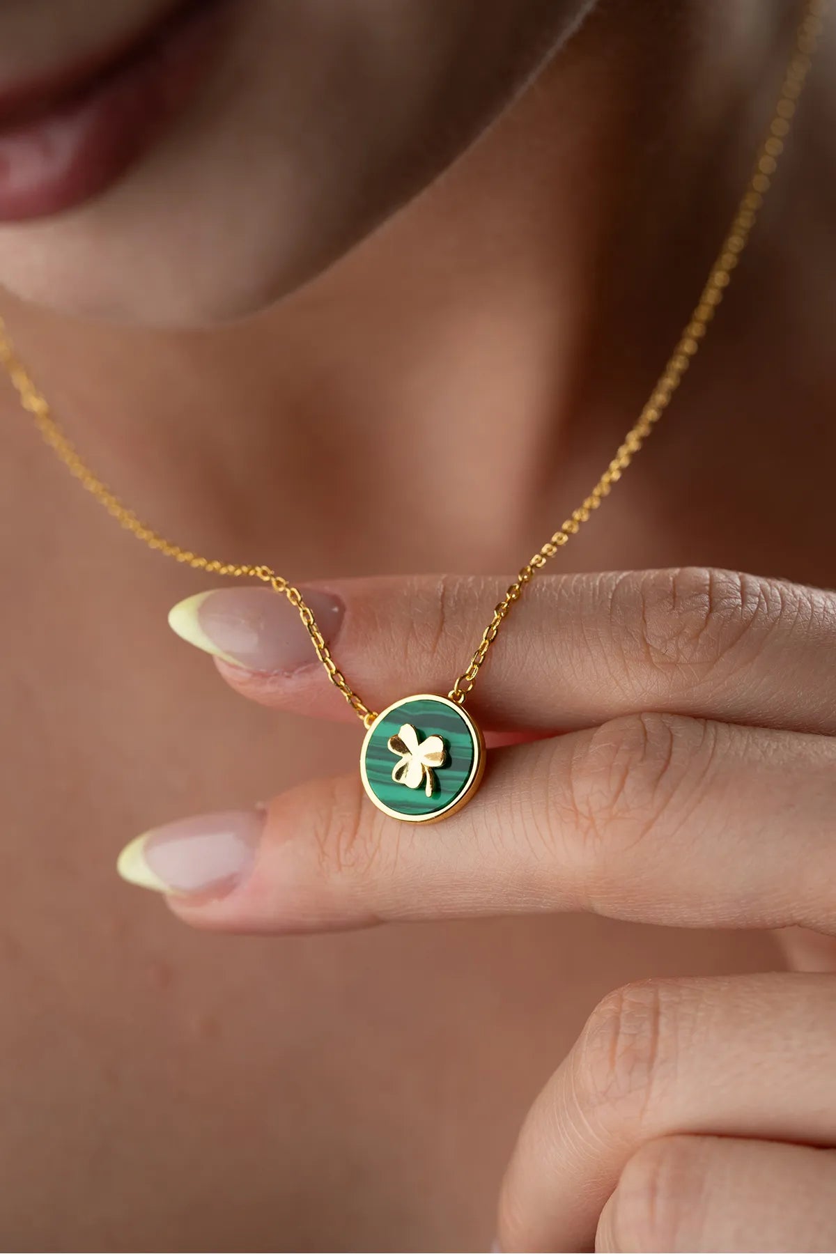 925 Sterling Zilveren Ketting met Malachiet & Klavertjevier