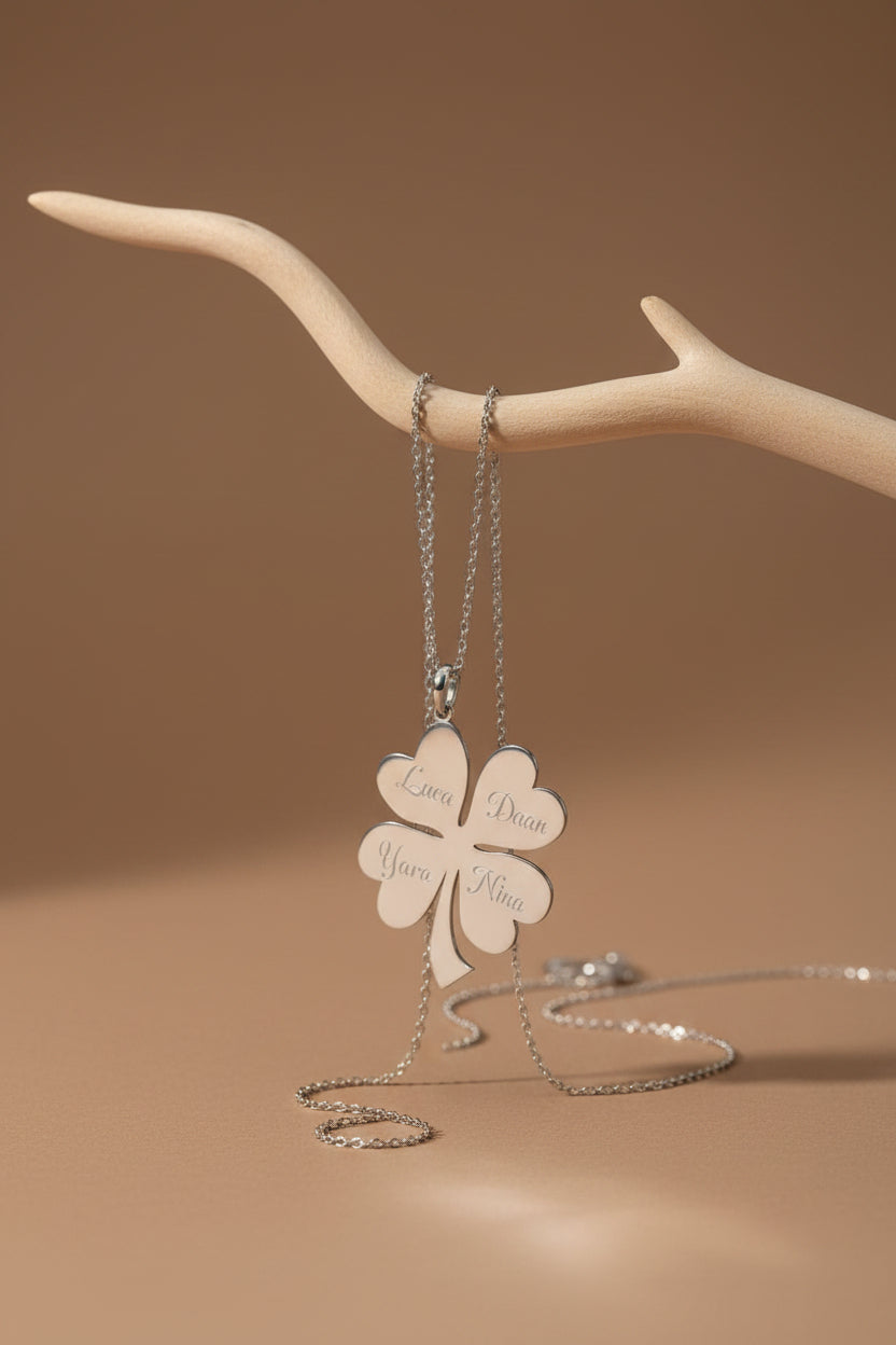 Gepersonaliseerde Klavertje Vier Ketting – 925 Sterling Zilver