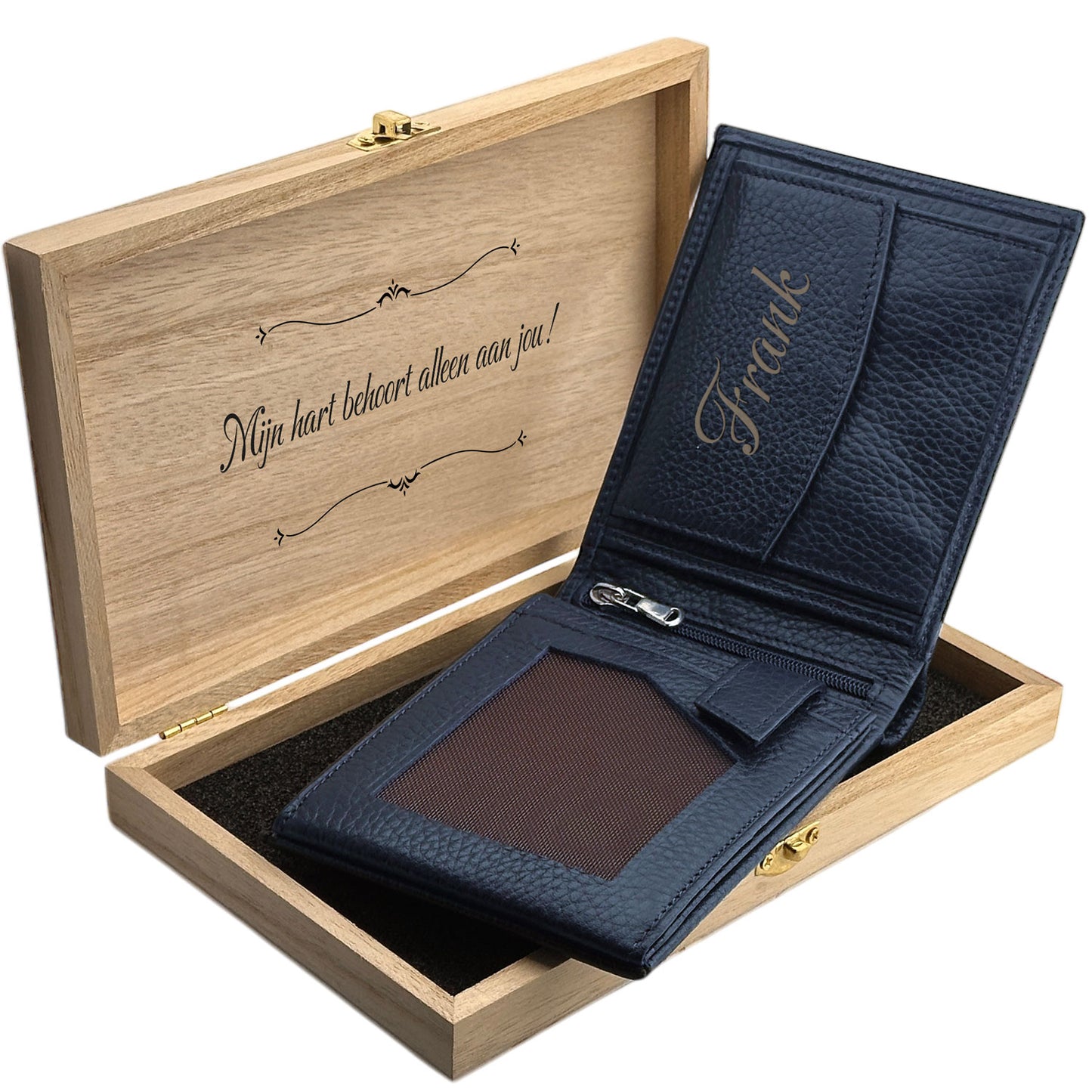 Dark Blue Leather Wallet With Name BLW050-L