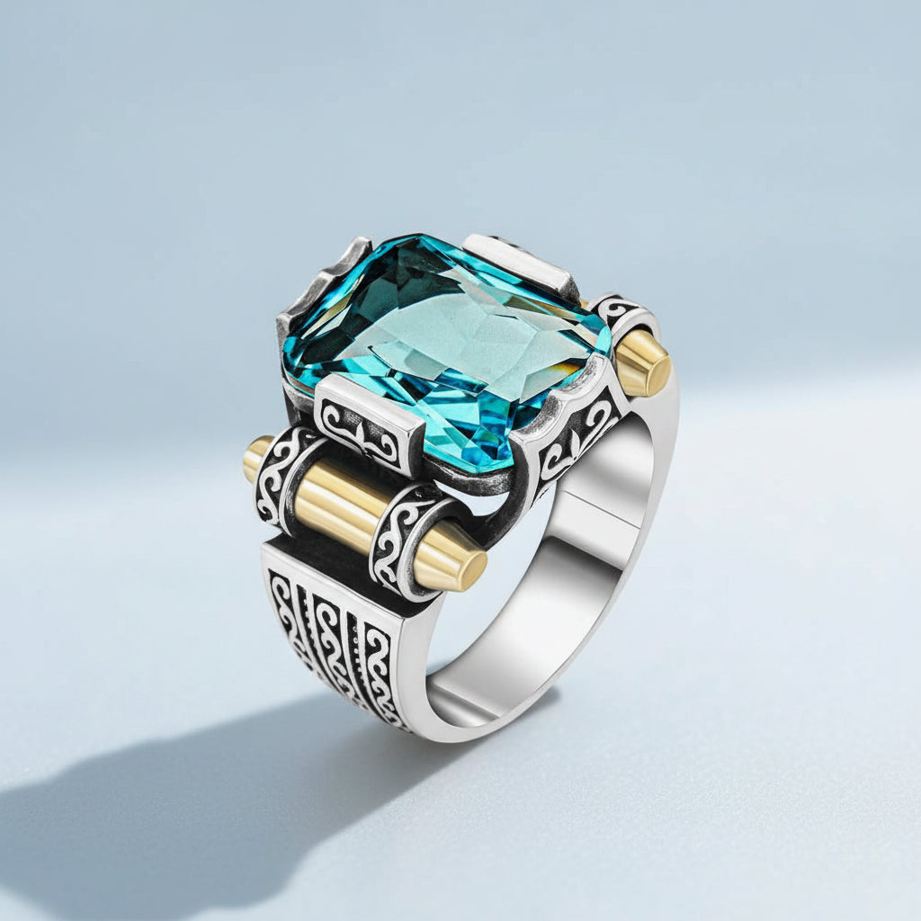 Men's Ring With Blue Stone CLMR0162