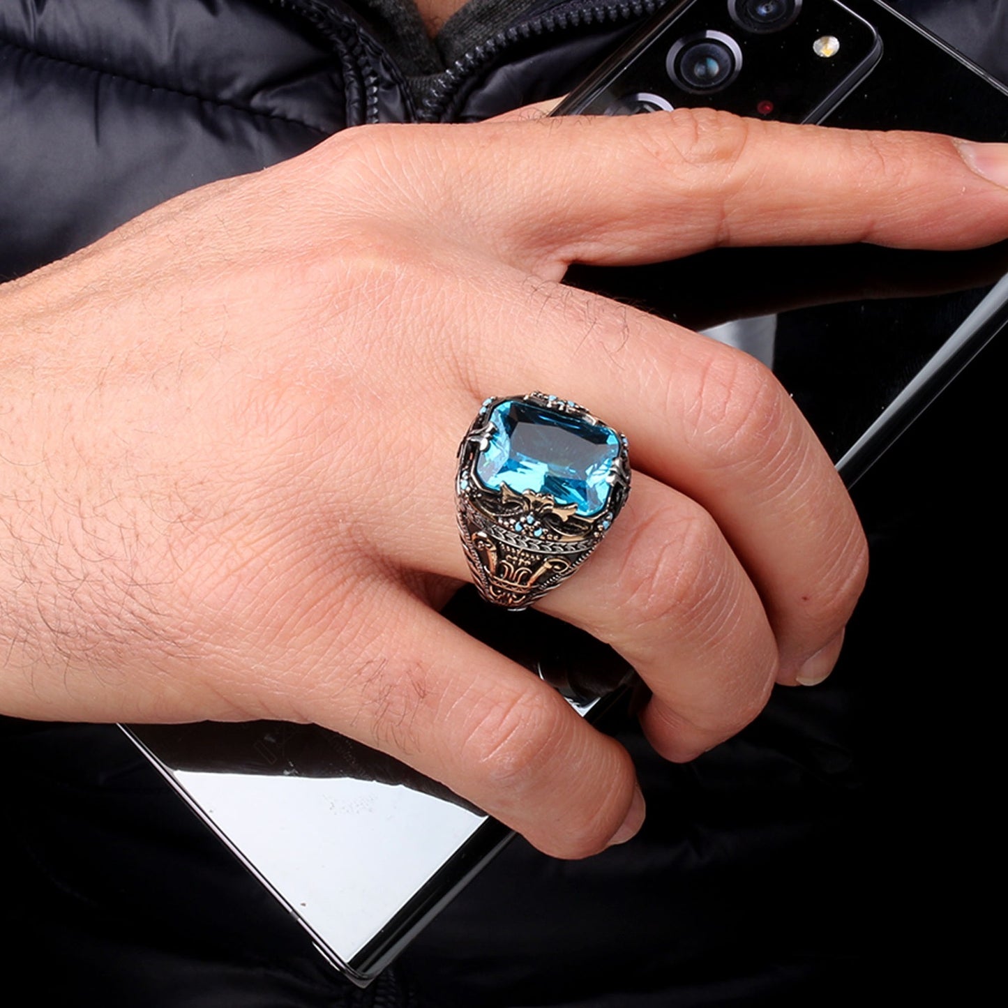 Men's Ring With Blue Stone CLMR0221