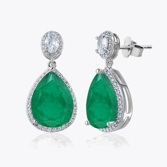 Zilveren luxe oorbellen met groene en witte zirconia's DMNK006